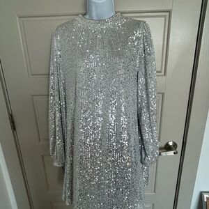 Badgley Mischka Silver Sequin Gown